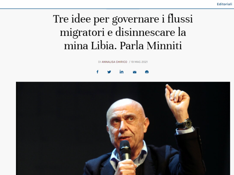 Il Foglio - Tre idee per governare i flussi migratori e disinnescare la mina Libia. Parla Minniti