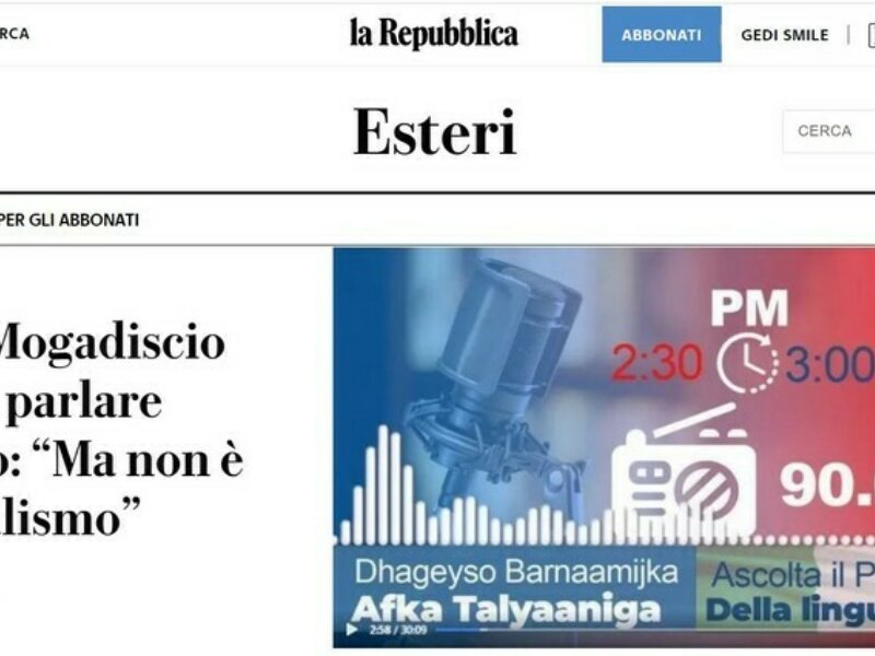La Repubblica - Radio Mogadiscio torna a parlare italiano: “Ma non è colonialismo”