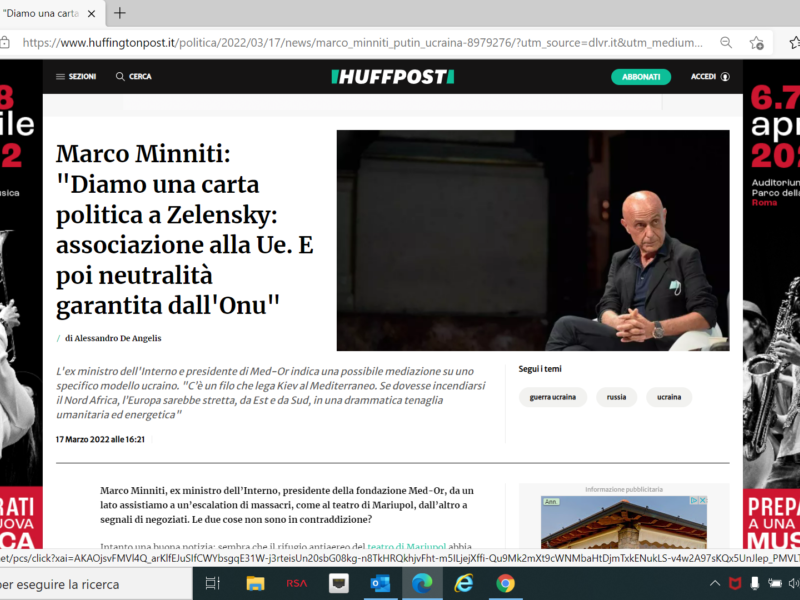 Huffington Post - Marco Minniti: "Diamo una carta politica a Zelensky: associazione alla Ue. E poi neutralità garantita dall'Onu"