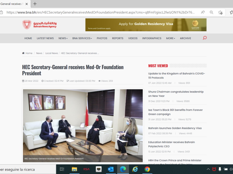 Bahrain News Agency - HEC Secretary-General receives Med-Or Foundation President