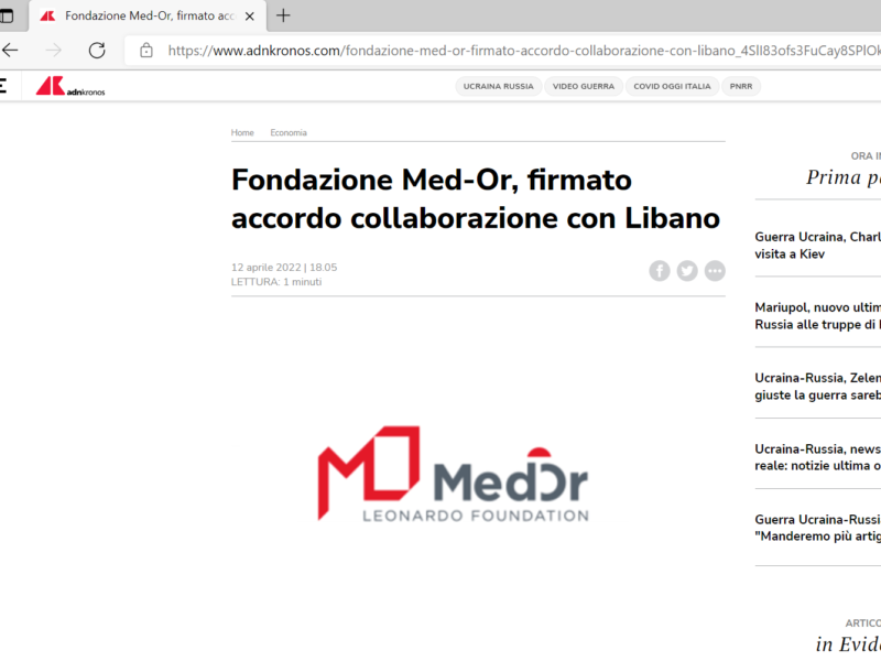 Adnkronos - Fondazione Med-Or, firmato accordo collaborazione con Libano