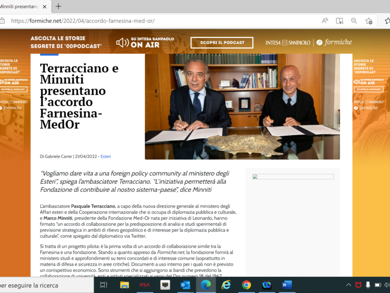 Formiche - Terracciano e Minniti presentano l’accordo Farnesina-MedOr
