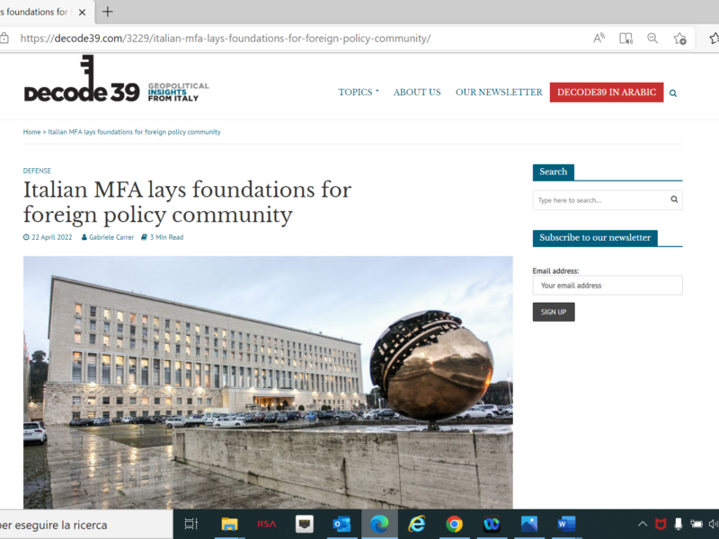 Decode39 - Italian MFA lays foundations for foreign policy community