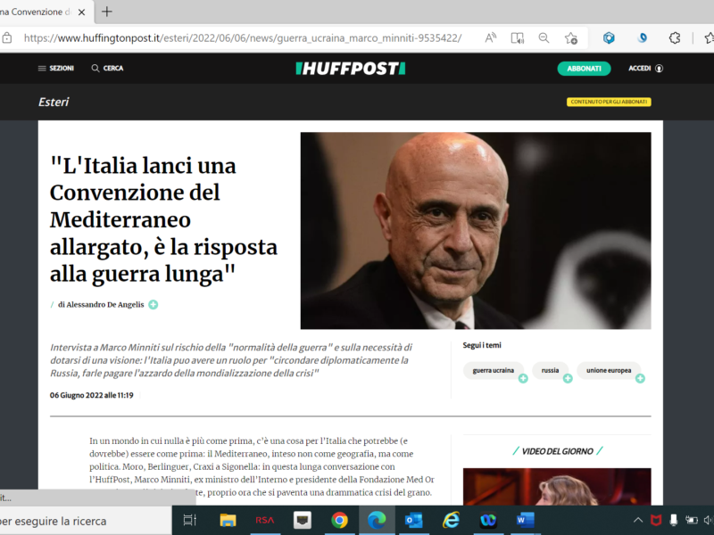 Huffington Post - "L'Italia lanci una Convenzione del Mediterraneo allargato, è la risposta alla guerra lunga"