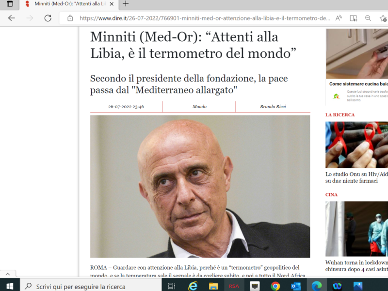 Agenzia Dire - Minniti (Med-Or): “Attenti alla Libia, è il termometro del mondo”