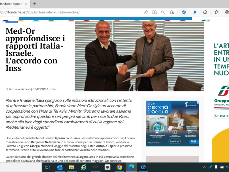 Formiche - Med-Or approfondisce i rapporti Italia-Israele. L’accordo con Inss
