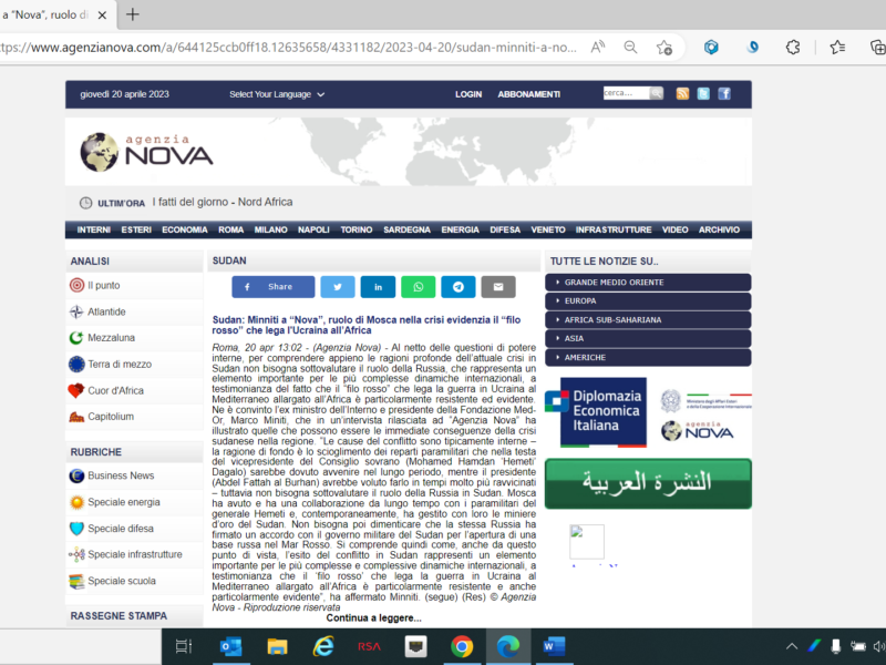 Agenzia Nova - Sudan: Minniti a “Nova”, ruolo di Mosca nella crisi evidenzia il “filo rosso” che lega l'Ucraina all’Africa