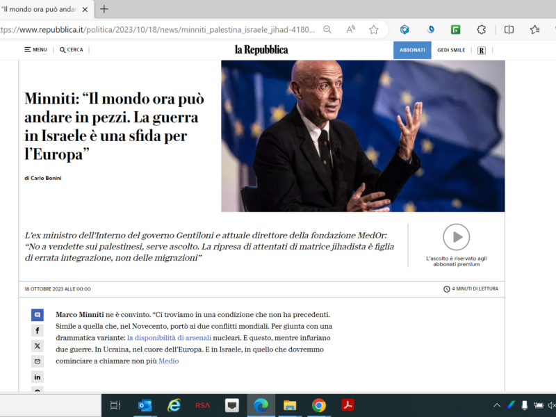 La Repubblica - Minniti: “Il mondo ora può andare in pezzi. La guerra in Israele è una sfida per l’Europa”