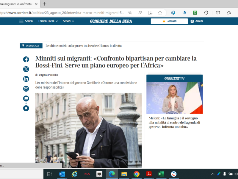 Corriere della Sera - Minniti sui migranti: «Confronto bipartisan per cambiare la Bossi-Fini. Serve un piano europeo per l’Africa»