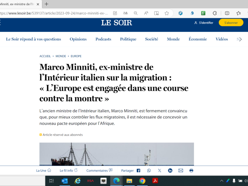 Le Soir - Marco Minniti, Former Italian Interior Minister on migration: "Europe is engaged in a race against time"