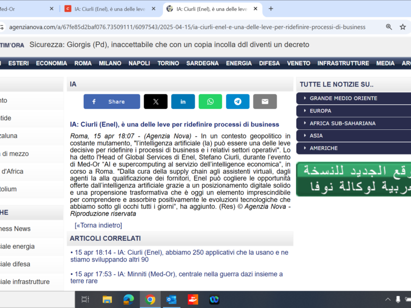 IA: Ciurli (Enel), è una delle leve per ridefinire processi di business