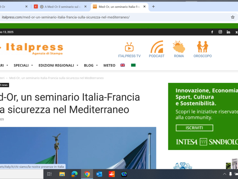 Med-Or, un seminario Italia-Francia sulla sicurezza nel Mediterraneo