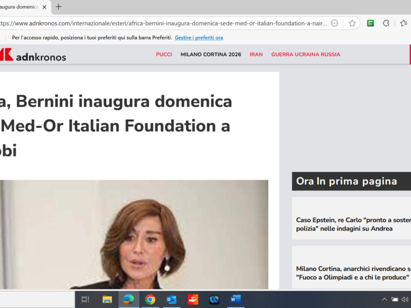 Africa, Bernini inaugura domenica sede Med-Or Italian Foundation a Nairobi
