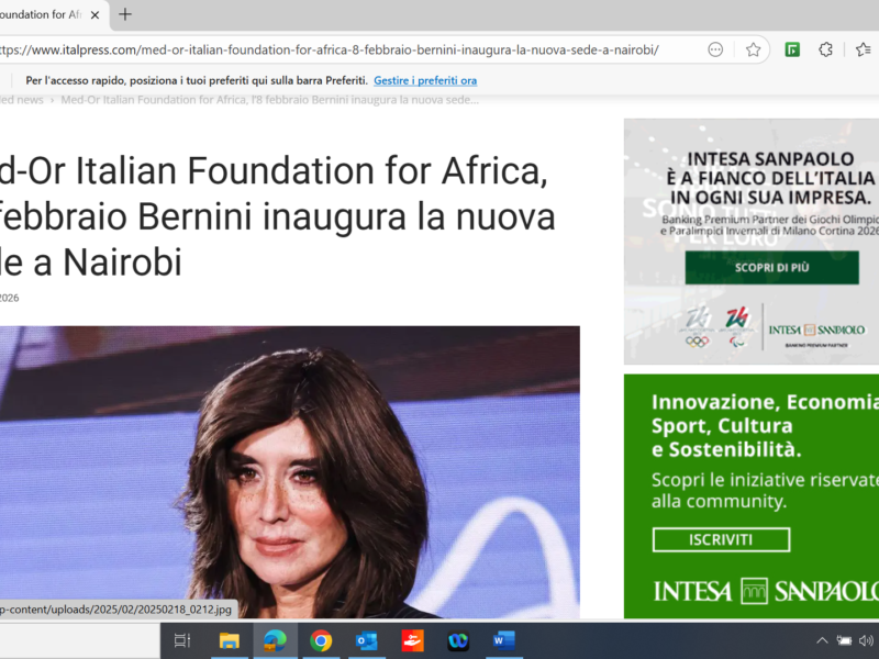 Med-Or Italian Foundation for Africa, l’8 febbraio Bernini inaugura la nuova sede a Nairobi