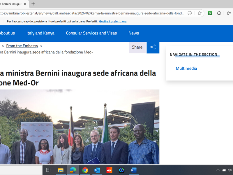 Kenya, la ministra Bernini inaugura sede africana della fondazione Med-Or