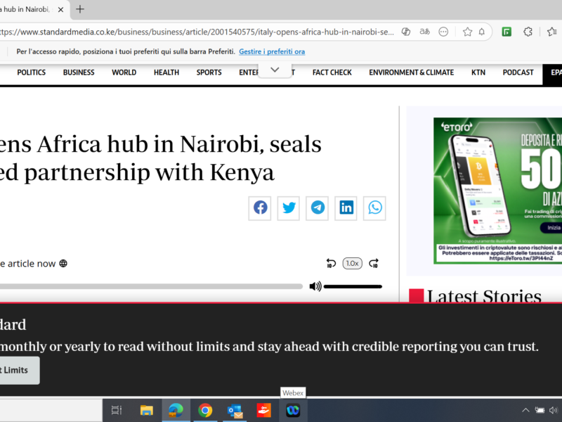 Italy opens Africa hub in Nairobi, seals expanded partnership with Kenya