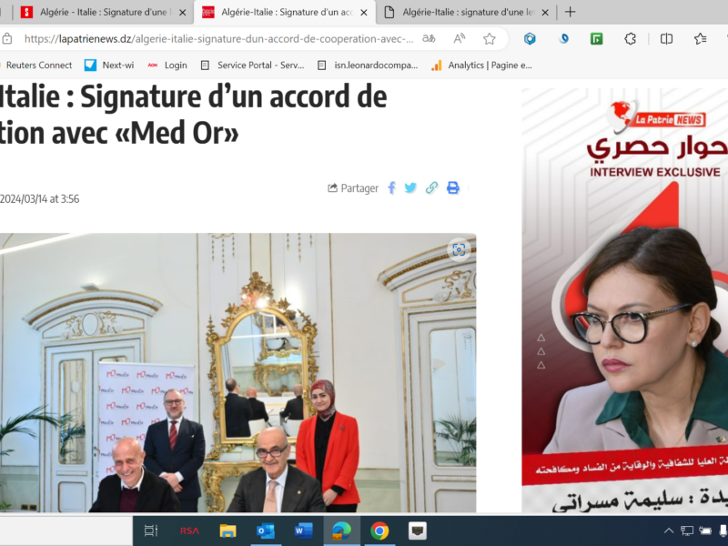 La Patrie News - Algérie-Italie : Signature d’un accord de coopération avec «Med Or»
