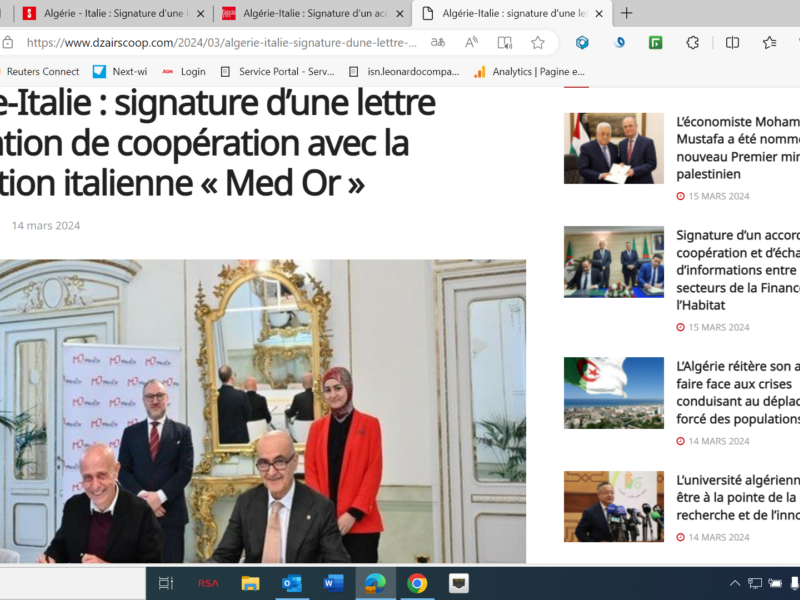 Dzair Scoop - Algérie-Italie : signature d’une lettre d’intention de coopération avec la Fondation italienne « Med Or »